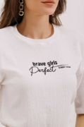 0472 Baskılı Oversize Örme Tişört - Beyaz resmi